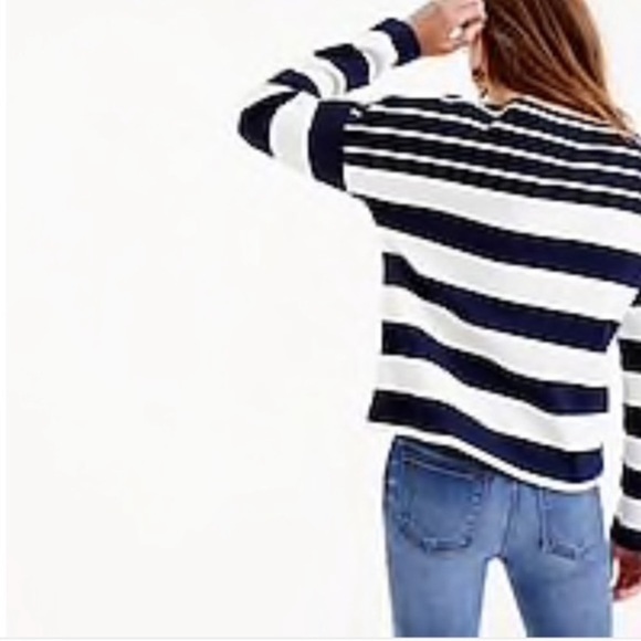 Nautical Stripes Long Sleeve J Crew Boat Neck Top Navy Blue White Striped - Picture 3 of 16